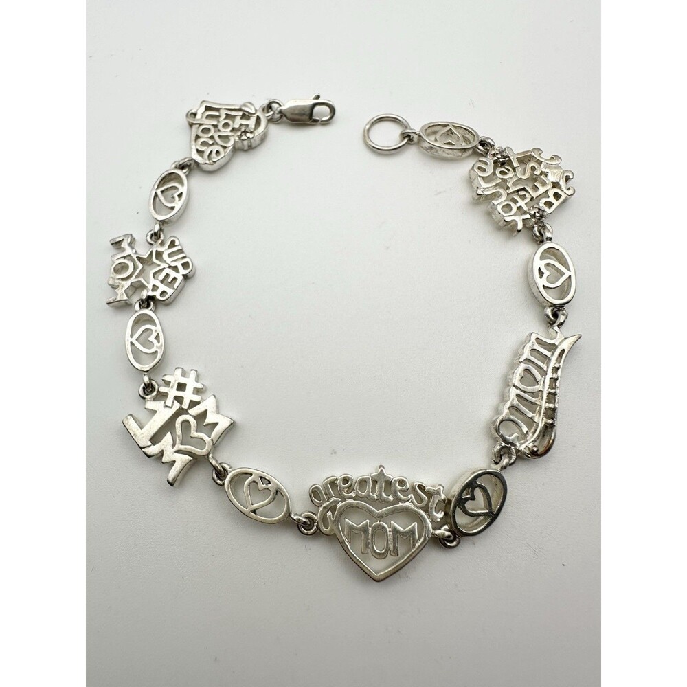 925 Sterling Silver Genuine Diamond Mother Charm Bracelet 8”